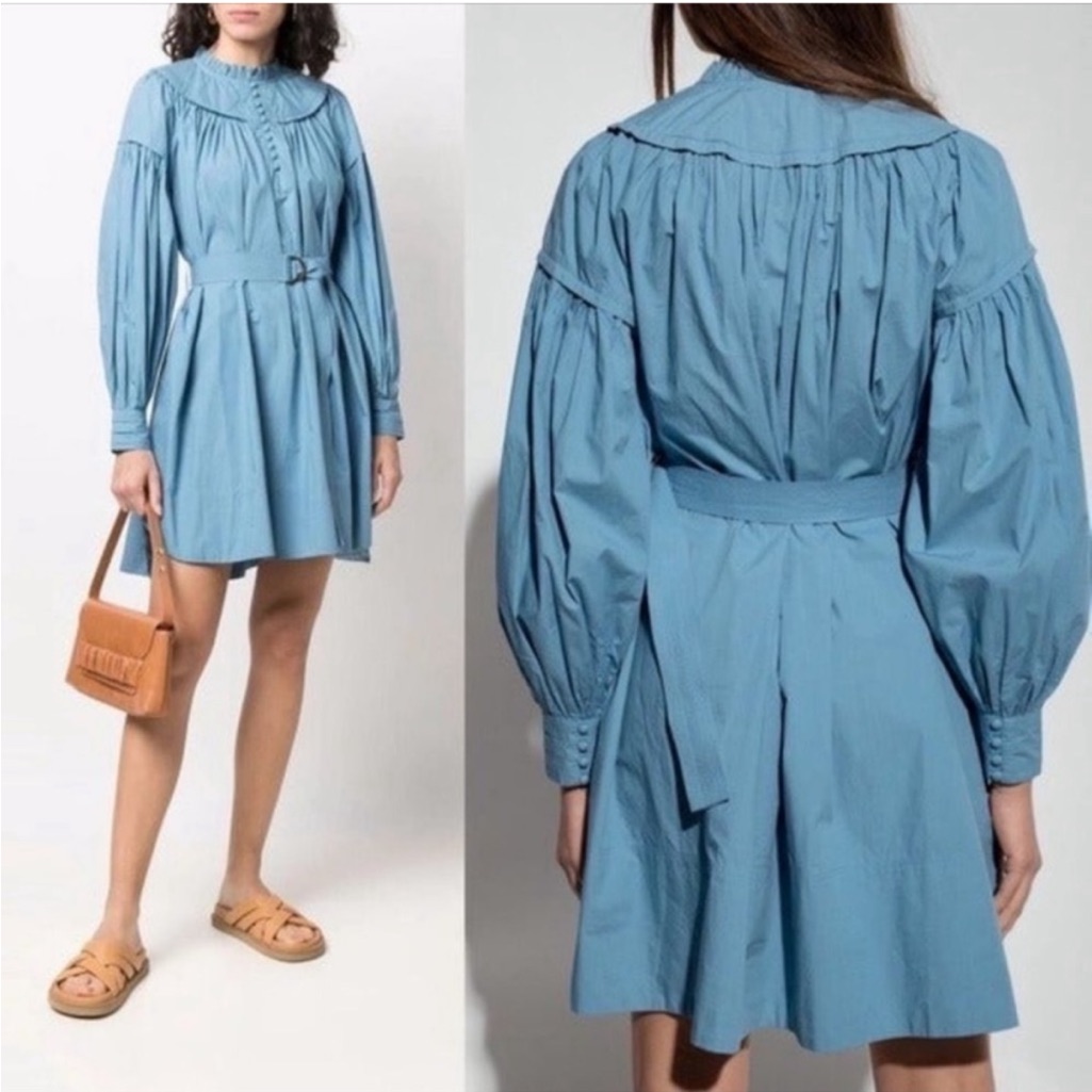Ulla Johnson Dress Ingrid Mini Poplin Button Down In Shore Blue